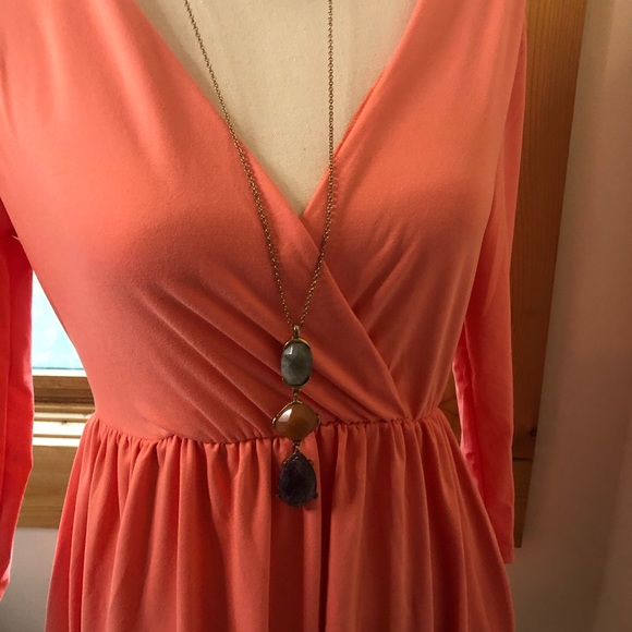 Coral midi dress, pockets 3/4 sleeve polyester - Picture 6 of 12